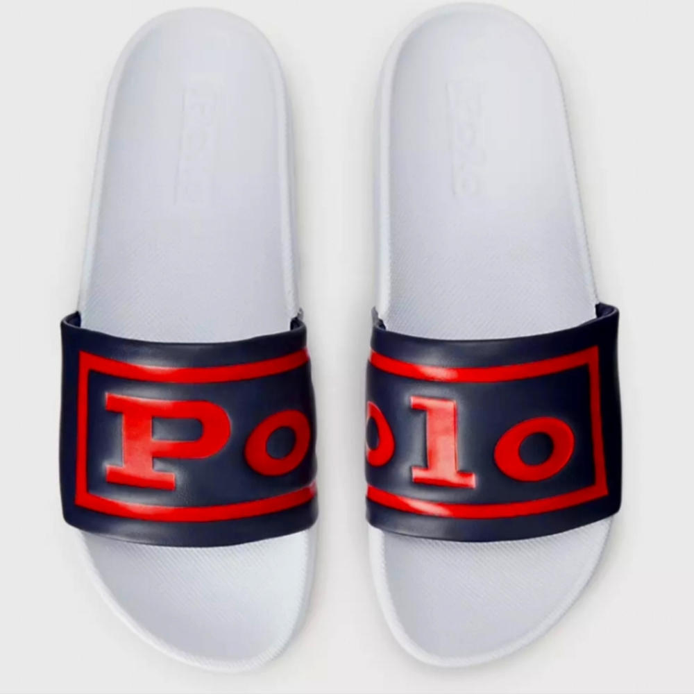 Polo Ralph Lauren Men's Slides Size 12  Beach Sandals Navy Red NWT